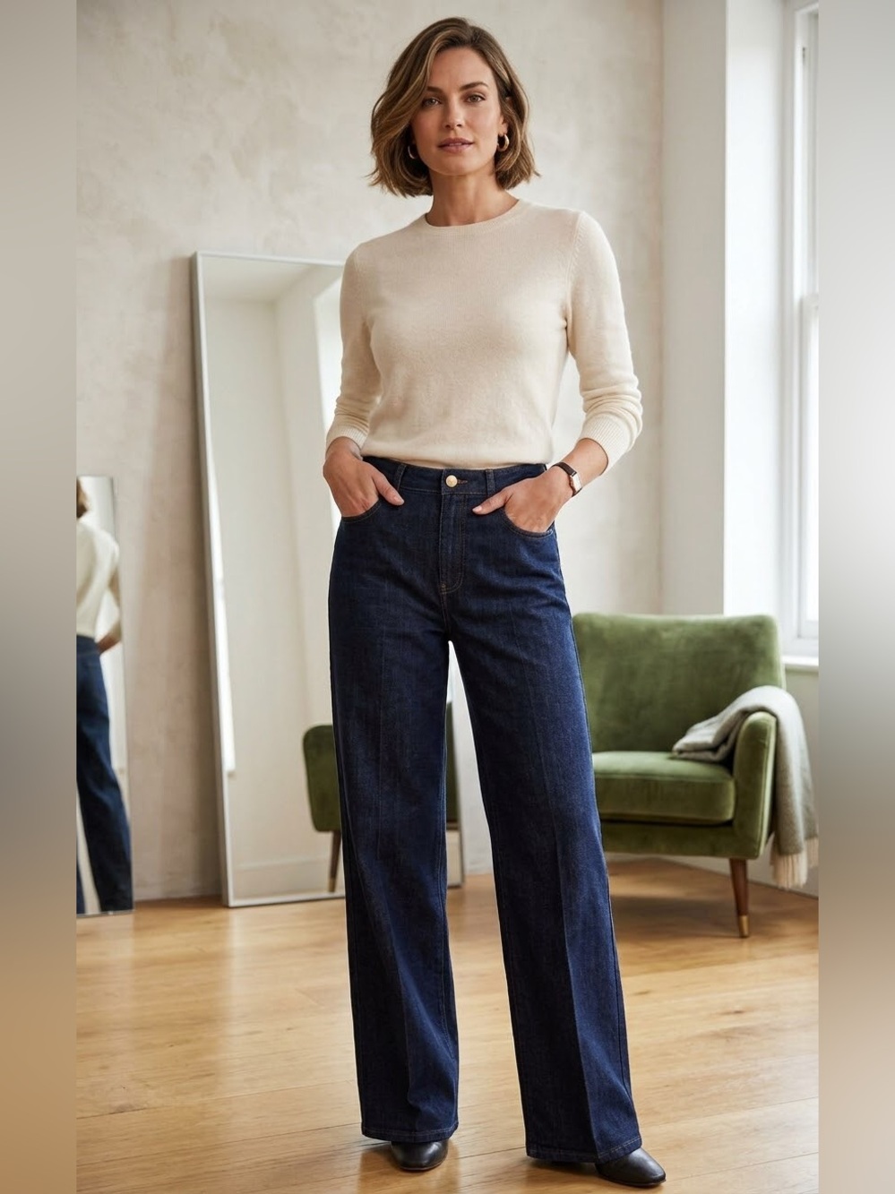 Marks & Spencer /Dark Wash Wide-Leg Jeans- Sz. 8 - NWOT- British